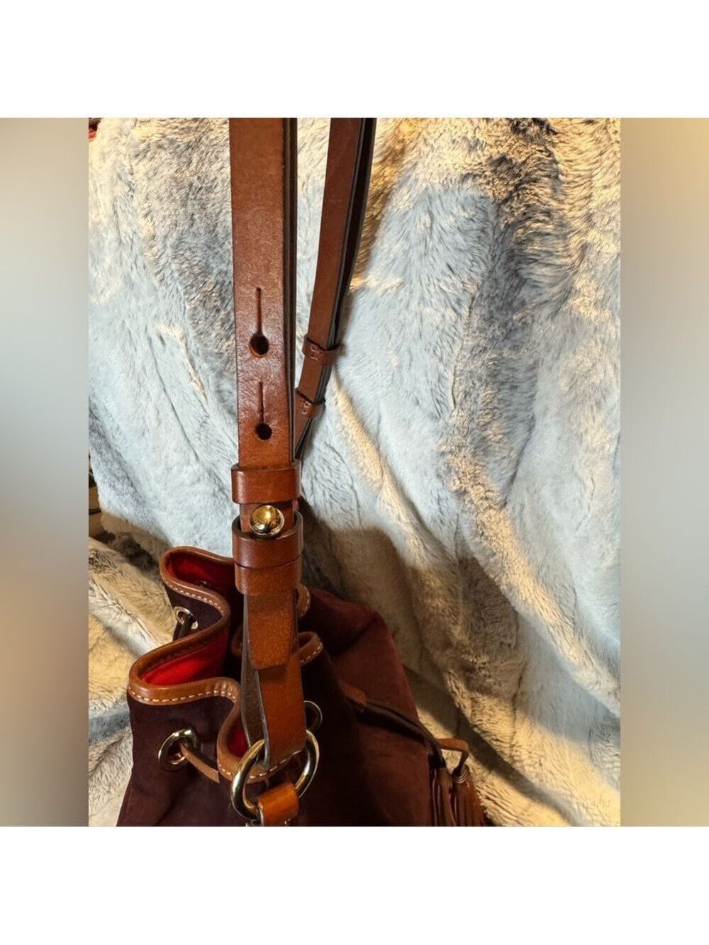 Dooney & Bourke - Suede Drawstring Bucket Bag - EUC 
Dark Brown/Burgundy Color - Picture 11 of 13